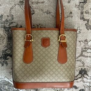 Vintage Authentic Celine Macadam Beige & Brown Tote Bag